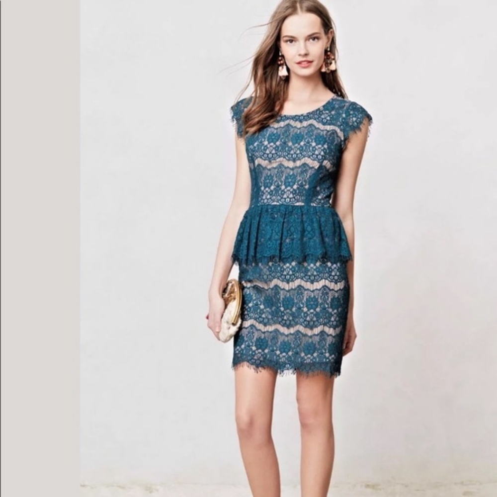 Anthropologie Forest Teal Lace Dress